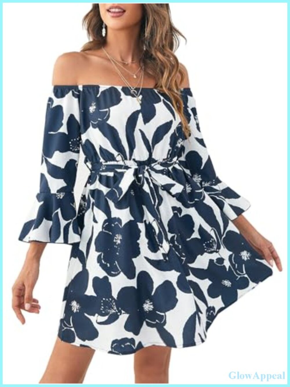 Off Shoulder Ruffle Sleeve Smocked Waist Mini Dress for Women